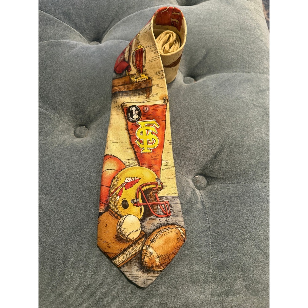 Eagles Wings Florida State University FSU Seminoles Silk Tie NCAA Sports Tan